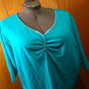 ."Liz & Me" knit top in turquoise 3x.